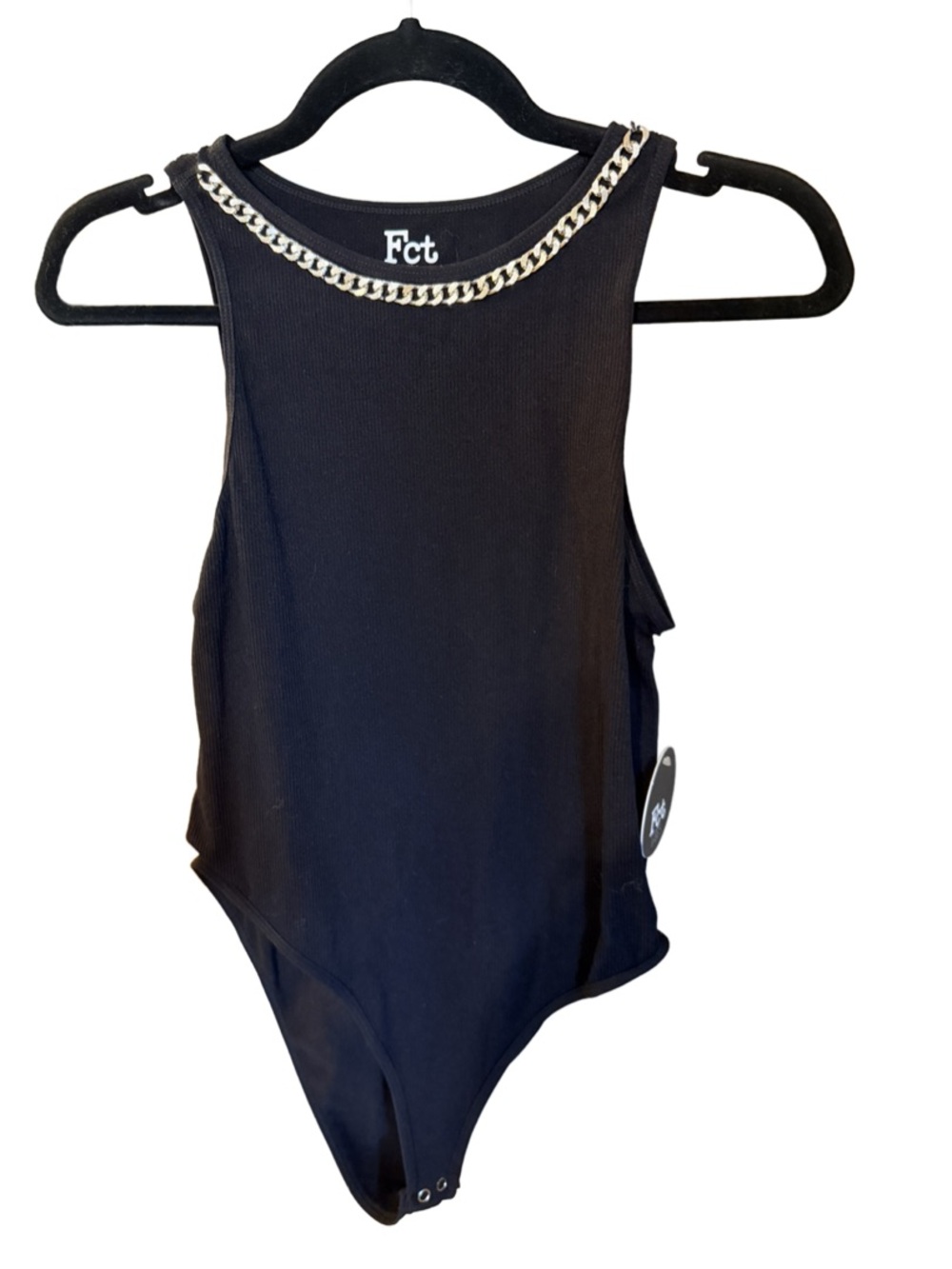 Fct Black Chain-Trim Womens One Piece Bodysuit